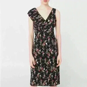 NWT! Mango V-Neck Pleated Dress with Satin Finish